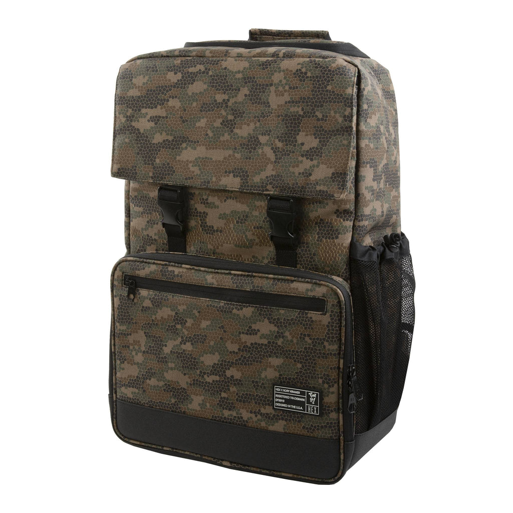 HEX x Rory Kramer Cinema Backpack, camo pattern, front view