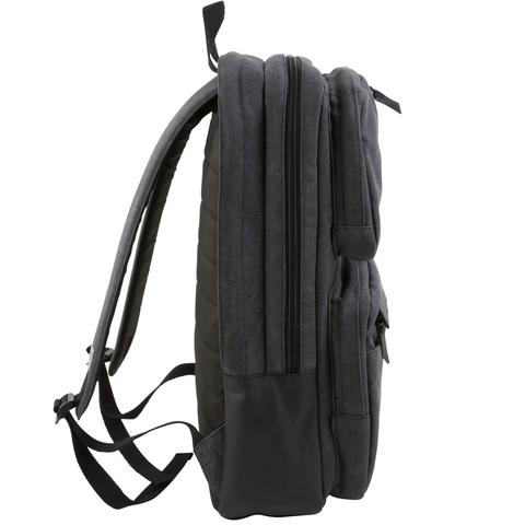 Supply Patrol Backpack, black canvas. Side view.