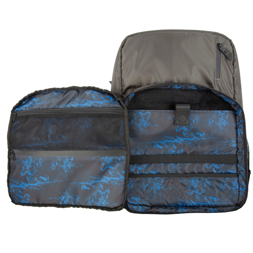 HEX x Jim Lee Artist Backpack, black, front view, with front compartment opened