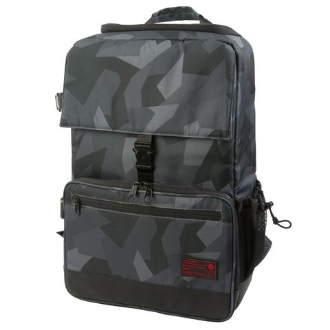 Front view of the Hex Glacier Camo Back Loader DSLR Backpack, glacier camo, with the zippers fully closed