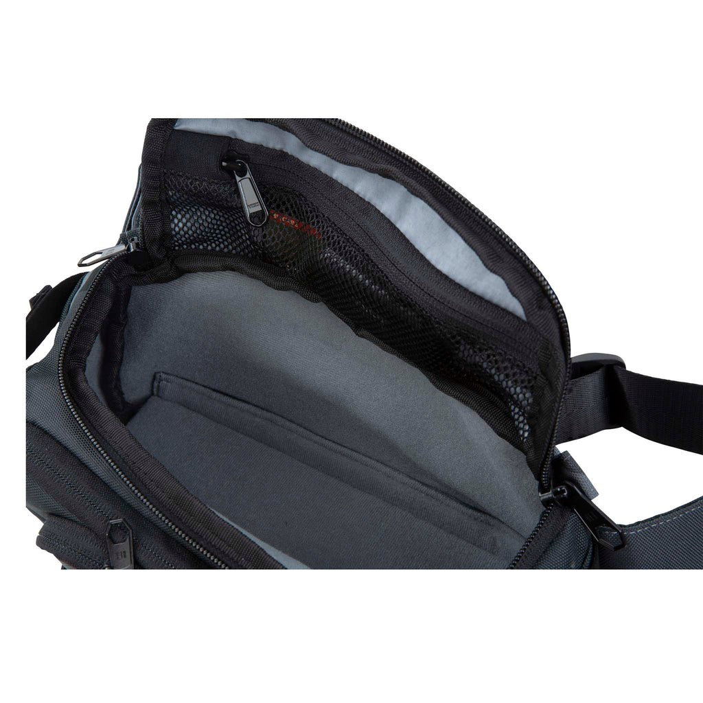 Ranger Gray Camo DSLR Mini Sling, Gray Camo, top view of main compartment